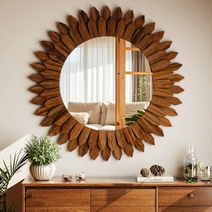 Luxury <b>Round</b> Wood Sunburst <b>Wall</b> <b>Mirror</b> Bohemian Decorative Accent <b>Mirror</b> for Home Interior Design At Cheap Price - Product Image 4