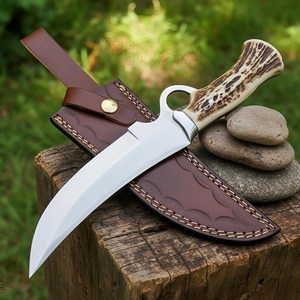 Drop Point Skinner Knife Stainless Steel Blade 0.6 Mm Thickness Antler Handle With Leather Sheath - Product Image 3