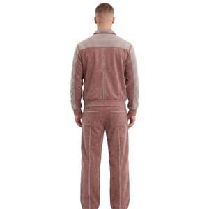 Men's Brown Rhinestone Tracksuit Full Length Regular Fit Zipper Closure Side Pockets Casual Wear Autumn Style - Product Image 2