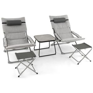 Ensemble de 5 chaises longues de patio avec table basse, chaises pliantes et repose-pieds pour usage en jardin - Product Image 2