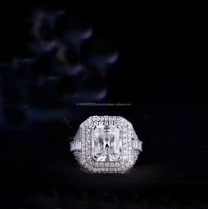 Radiant Cut Moissanite Iced Men's 925 Sterling <b>Silver</b> Hip Hop Cluster <b>Ring</b> Rhodium Plated <b>Statement</b> Luxury Bling Jewelry Gift - Product Image 1