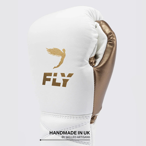 Genuine Leather Fly <b>White</b> Gold Boxing Gloves <b>Lace</b>-up Handmade Padding Oem Fly Sparring Gloves Professional Fight Gym Gloves - Product Image 5