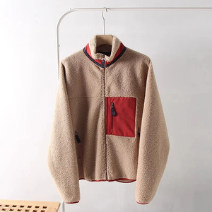 Chaqueta de lana polar de color liso al por mayor con paneles en contraste deportivos, cremallera y cuello de pana, chaqueta de lana personalizada con logo para ropa urbana informal. - Product Image 2
