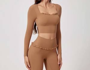 Women's Solid Color Activewear Sets Yoga <b>Leggings</b> 2-Piece Gym Fitness Workout Wear Front Logo Customized Colors - Product Image 3