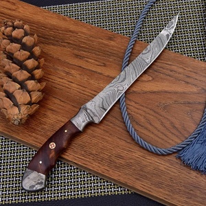 A&M Enterprises Handmade Damascus Steel Fillet <b>Knife</b> with Rosewood Handle Steel Cap and Decorative Compass Pin survival <b>Knives</b> - Product Image 5