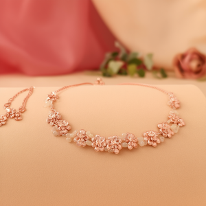 Rose Gold Plated Bridal Jewelry Set Simple Floral German Silver Neckset with Earrings - Product Image 3