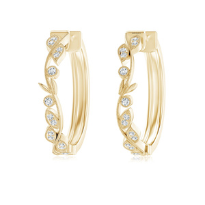 Pendientes de Aro Clásicos con Hojas de Vid y Diamantes Cultivados en Laboratorio en Oro de 10K, 14K, 18K, Plata de Ley 925 y 935, Joyería Fina - Product Image 3