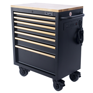 Wholesale OEM 7-<b>Drawer</b> Modular Lockable Tool Cabinet Wooden Top Matte Black Powder Coated Steel Deep <b>Drawers</b> Ball Bearing <b>Slides</b> - Product Image 5