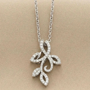 Women's 925 <b>Silver</b> Rhodium Plated Diamond Pendant Necklace With Plant Shape Classic <b>Snake</b> <b>Chain</b> Everyday Wear - Product Image 3