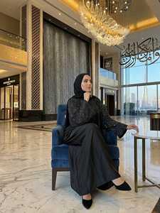 Abaya Larga de Rayón para Mujer, Tejido Nida, Transpirable, Ligera, Manga Larga, Cuello Alto, Estilo Vintage, para Fiestas y Eventos Formales - Product Image 4