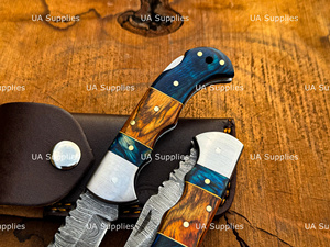Couteau de poche Damas personnalisé avec logo, fabricant en gros, couteau de chasse pliant EDC à verrouillage arrière, couteau d'extérieur en gros, marque privée - Product Image 5