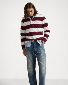 Chemise de rugby à manches longues rayée pour homme, col boutonné, décontractée, printemps, coton popeline respirant, manches longues, blanc bordeaux - Product Image 3
