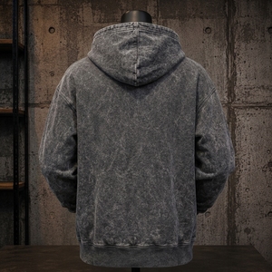 100% Cotton Knitted Acid <b>Wash</b> Solid Pullover Hoodie for Men Winter Street Wear Vintage Regular Fit Low MOQ Best OEM - Product Image 2