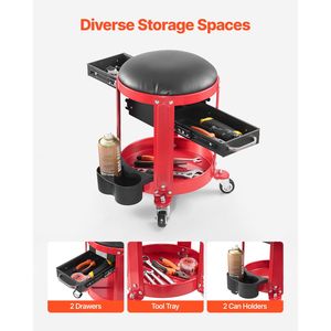 Sgabello da Meccanico con Ruote, Capacità 136 kg, Sedile Imbottito e Altezza Fissa per Garage/Lavoro - Product Image 2