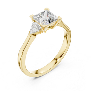 Bague en or jaune 14 carats avec diamant de laboratoire taille princesse et taille trilliant pour femme |   Vêtements de tous les jours |   Nouveau diamant cultivé - Product Image 6