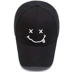 Gorra de Béisbol Negra de Algodón con Cara Sonriente Bordada en Blanco, Gorra Tipo Dad con Correa Ajustable, Visera para el Sol de Verano para Hombres y Mujeres - Product Image 5