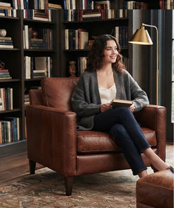 Fauteuil d'appoint en cuir véritable de style moderne du milieu du siècle, canapé une place pour salon, chambre à coucher, hôtel, usage extérieur - Product Image 5