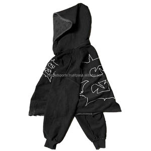 Sudaderas con capucha recortadas lavadas con ácido personalizadas con borde cortado bordado con parche térmico para Hombre Sudaderas con capucha para hombre - Product Image 6