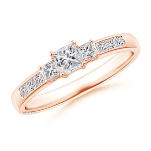 แหวนเพชรทรงปรินเซสคัทสุดหรู 3 เม็ด ประดับเพชรด้านข้าง ทอง 10K/14K/18K เงิน 925/935 ของขวัญวันครบรอบแต่งงาน - Product Image 1