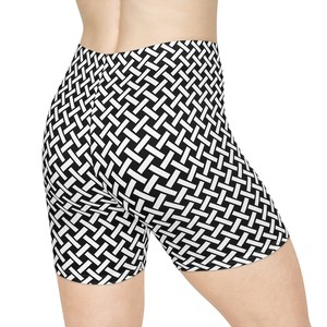 Shorts de Mujer con Estampado Geométrico Blanco y Negro, Cintura Media, Cierre Elástico, Estilo Casual Tejido, Corte Regular - Product Image 3
