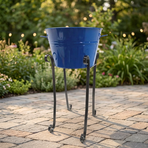 Export Quality Large Enameled Blue Round Galvanized Iron Beverage Tub With Curved Iron Stand for Party Wedding <b>Drinks</b> <b>Cooler</b> - Product Image 1
