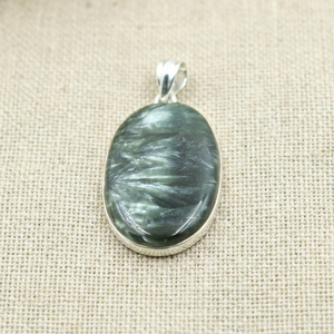 Collier pendentif ovale en séraphinite naturelle, en argent sterling 925 plaqué or rose et or jaune, fait main, pierre précieuse de guérison, pièce maîtresse - Product Image 3
