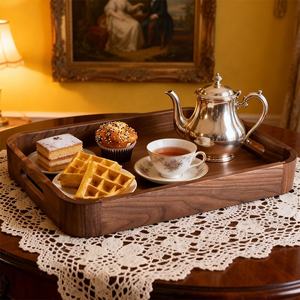 Bandeja de Servir de Madera de Nogal de Lujo, Bandeja Decorativa de Madera para Té, Café y Desayuno con Asas para el Hogar, Hotel o Restaurante - Product Image 5