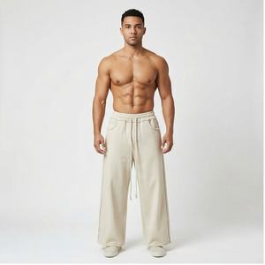Fabricant de pantalons de survêtement en coton délavés à l'acide pour hommes Pantalons de survêtement baggy à jambes larges et à rayures pour l'extérieur avec plusieurs poches - Product Image 1