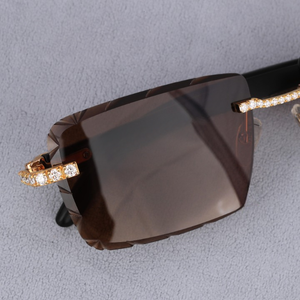 Lunettes de soleil rectangulaires sans monture, verres marron, monture dorée avec strass, unisexe, protection UV400, style luxueux pour adultes - Product Image 3