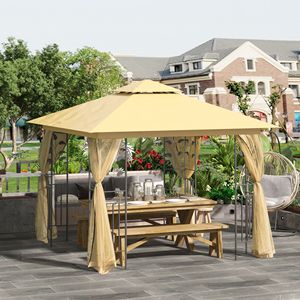 Gazebo da Giardino in Metallo 10x10 con Doppio Tetto, Motivi Floreali, Telaio Angolare e Rete, Tettoia e Pergola per Esterni - Product Image 2