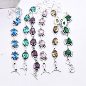 Wholesale Bulk Lot Oval Cut <b>Gemstone</b> <b>Bracelets</b> Sterling Silver Plated Jewelry - Product Image 1