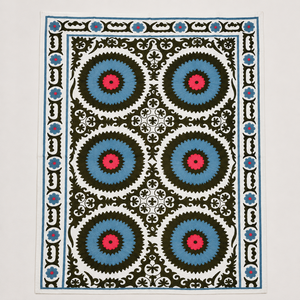 Couvre-lit en coton brodé Suzani de qualité supérieure, blanc, noir, bleu, corail, motif floral, médaillon, fait main, décoration intérieure indienne bohème - Product Image 6