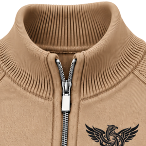 <b>Mens</b> Knitted Zip Up Funnel Neck <b>Cardigan</b> Long Sleeve Ribbed Cuffs Hem Tan Brown Sweater Jacket with Side Pockets Classic Fit - Product Image 5