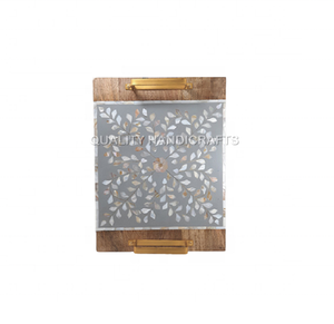 Ramadan Style arabe spécial taille et couleur personnalisables incrustation de nacre en bois décor à la maison vadrouille plateau de service fabriqué en Inde - Product Image 6