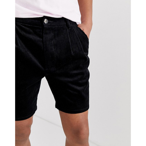 Men's <b>Black</b> <b>Corduroy</b> Bermuda Shorts Mid Waist Elastic Breathable Casual Style Solid Color Woven Fabric - Product Image 2