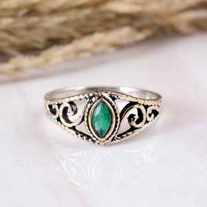 Handmade SHYAM JEWELRS Unisex Natural Green <b>Emerald</b> 925 Sterling <b>Silver</b> Marquise Gemstone Statement <b>Ring</b> Vintage Ethnic Artisan - Product Image 1