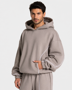 Sweat-shirt à capuche décontracté surdimensionné pour homme, gris pierre avec détails contrastants, en polaire premium, modèle OEM - Product Image 1