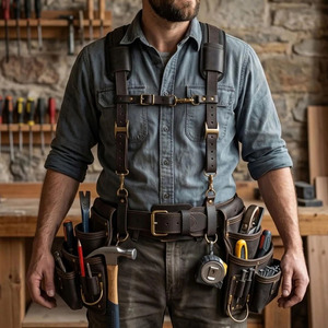 Ceinture porte-outils en cuir véritable de haute qualité avec plusieurs poches, robuste et sécurisée pour le rangement des outils, en vente. - Product Image 2