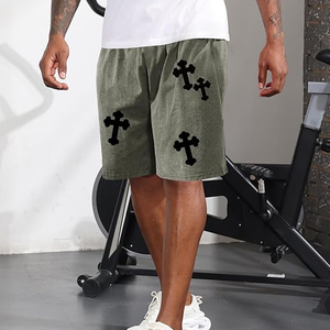 Nouveaux shorts streetwear décontractés pour hommes en coton épais, avec cordon de serrage sur le devant, couleur unie, style hip-hop, anti-UV, personnalisés, effet vintage délavé - Product Image 3