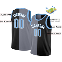Maillot de basket-ball unisexe gris noir à manches courtes, imprimé numérique, respirant, séchage rapide, grande taille