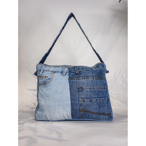 Factory Direct Stitched Jeans Denim Bag <b>Zip</b> Top Shoulder Bag for Retail OEM ODM - Product Image 1