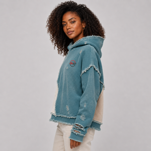 <b>Top</b> Quality Women <b>Distressed</b> Hoodie Custom Logo Soft Cotton Fleece Warm Breathable Casual Streetwear Pullover Hoodie Wholesale - Product Image 2