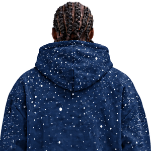 <b>Navy</b> Blue Speckled Print <b>Mens</b> Pullover Hoodie Heavyweight <b>Fleece</b> Casual Streetwear Sweatshirt Drawstring Hood Kangaroo Front P - Product Image 4