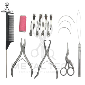 Kit d'application d'extensions capillaires à micro-perles, pinces en acier inoxydable, bobines de fil à tisser, ensemble d'aiguilles de tirage, fournisseur pour salons - Product Image 6