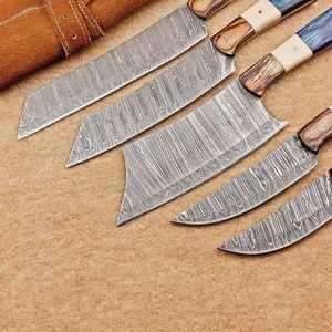 Ensemble de couteaux de chef professionnels de haute qualité en acier Damas, 5 pièces, fabriqués à la main, manche en bois, vente chaude, directement de l'usine - Product Image 3