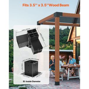 Kit Staffe per Pergola 4x4 Pollici, 4 Pezzi, Staffa Angolare a 3 Vie per Carichi Pesanti, Kit Base Palo per Lavori in Legno Fai-da-te, Facile Installazione - Product Image 3