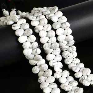 Perles de howlite naturelle en forme de poire, facettées, 8x11 à 9x12 mm, perles de howlite blanches pour la création de bijoux, perles briolette en forme de poire - Product Image 6