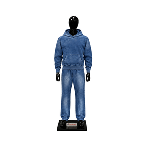 Ensemble de survêtement vintage bleu délavé pour homme : sweat à capuche et pantalon de jogging – Tenue décontractée streetwear et sportswear tendance – Vente en gros personnalisée OEM - Product Image 1
