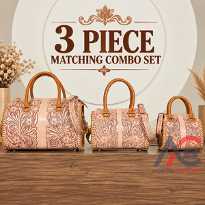 Ensemble de bagages 3 pièces en cuir véritable floral fait main 2026, sac de voyage vintage et sac bandoulière assorti pour femme - Product Image 1