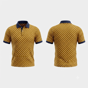 เสื้อโปโลผู้ชายลายจุดสีมัสตาร์ด แขนสั้น ผ้าฝ้ายอ๊อกซ์ฟอร์ด สไตล์ลำลอง ระบายอากาศได้ดี ดีไซน์ทอ - Product Image 1